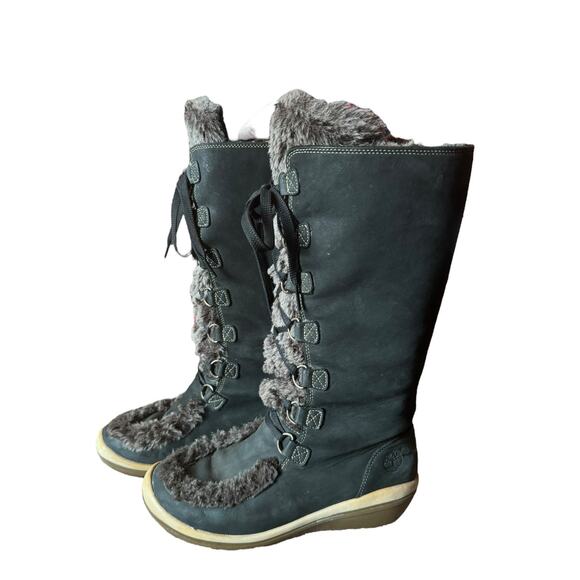 TIMBERLAND Kickadilla Black Nubuck Leather Faux Fur Lace Up Boots size 7.5 - Picture 3 of 15